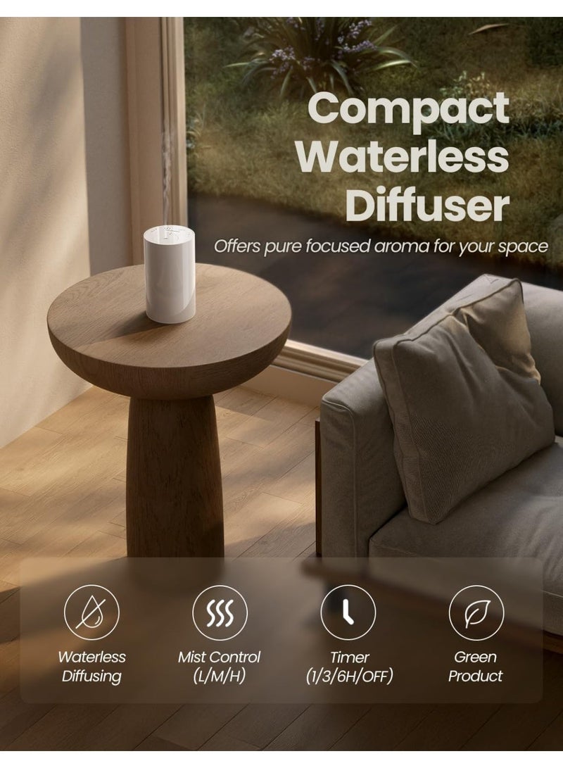 Waterless Essential Oil Diffuser, Portable Aromatherapy Diffuser with 20mL Capacity, Battery Operated Mini Scent Diffuser,3 Mist Levels & Timers, Leak-Free, for Home, Car, Office (White) - Image 5