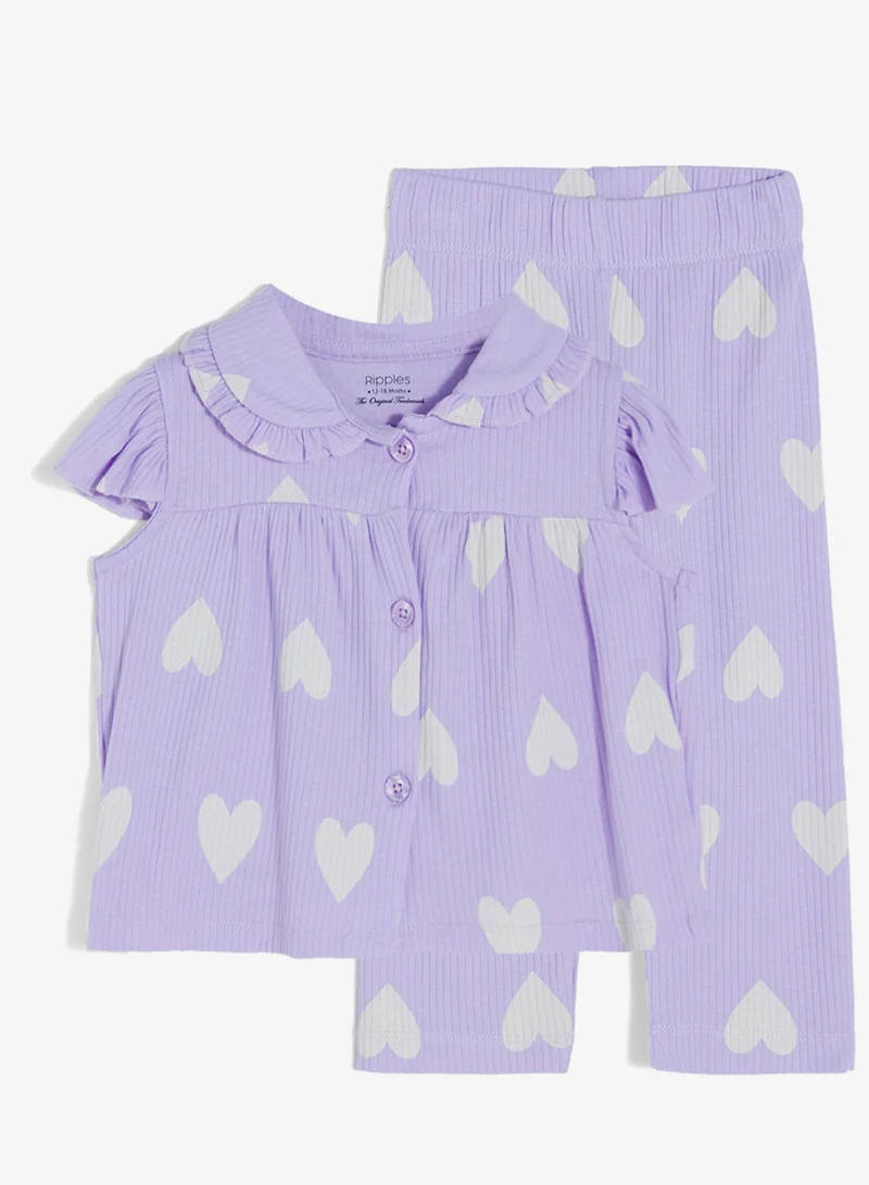 ريبلز مع نمشي طقم بناتي قطعتين بلوزة بأكمام قصيرة وسروال