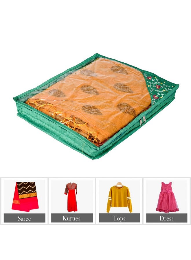 Kuber Industries Kuber Industries Saree Cover | Clothes Storage Bag | Suit Packing Cover | Cloth Stoarge Organizer | Cloth Wardrobe Storage Organiser with Zip | Side Embroidery-Design | 3 Inch | Pack of 9 | Green - Image 5