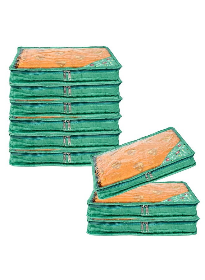 Kuber Industries Kuber Industries Saree Cover | Clothes Storage Bag | Suit Packing Cover | Cloth Stoarge Organizer | Cloth Wardrobe Storage Organiser with Zip | Side Embroidery-Design | 3 Inch | Pack of 9 | Green - Image 1