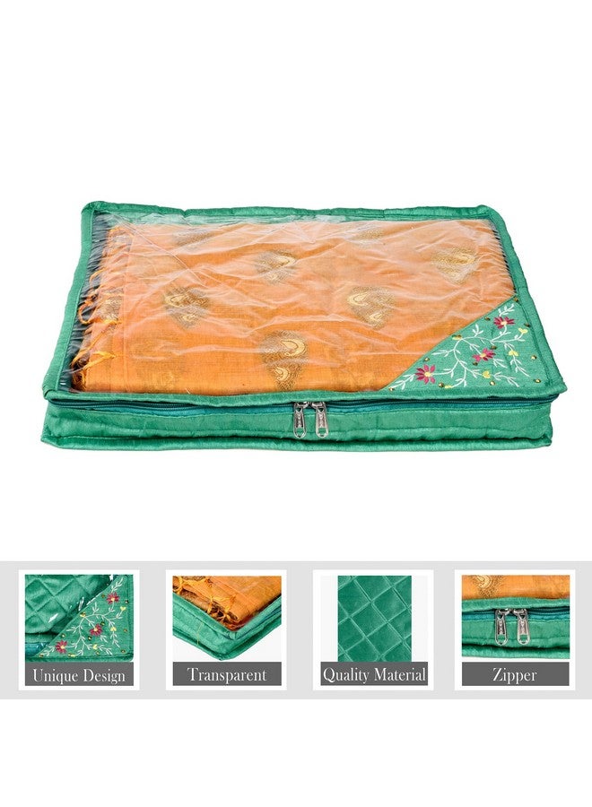 Kuber Industries Kuber Industries Saree Cover | Clothes Storage Bag | Suit Packing Cover | Cloth Stoarge Organizer | Cloth Wardrobe Storage Organiser with Zip | Side Embroidery-Design | 3 Inch | Pack of 9 | Green - Image 4