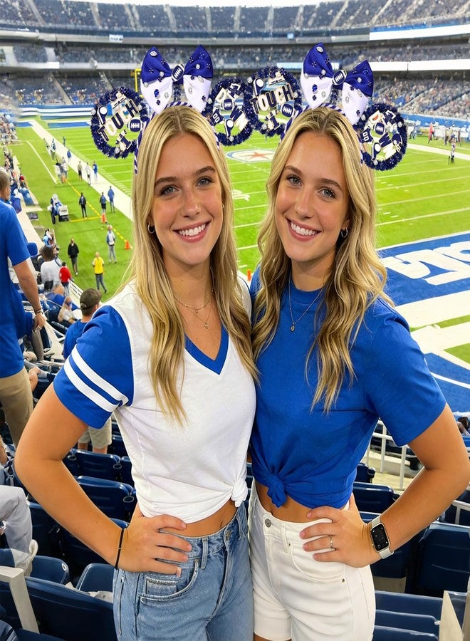 BVGA Game Day Headband for Women Football Headbands Red Black Mouse Ear Headband Game Day Outfits Sports Fan Football Mom Accessories Gifts Party Favors (Blue White) - Image 4