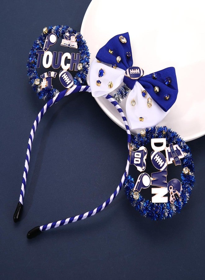 BVGA Game Day Headband for Women Football Headbands Red Black Mouse Ear Headband Game Day Outfits Sports Fan Football Mom Accessories Gifts Party Favors (Blue White) - Image 5