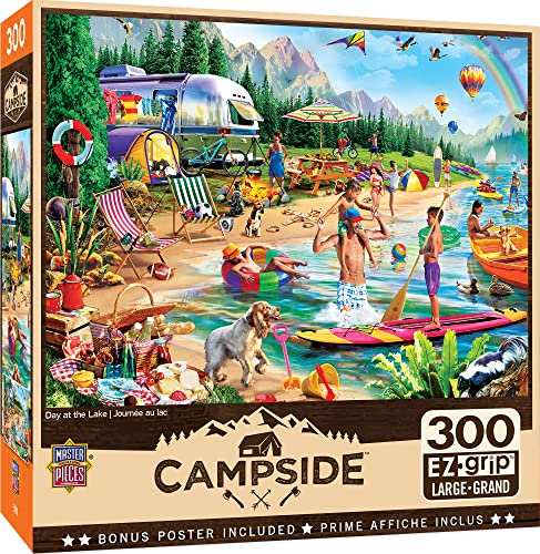 MasterPieces - 300 Piece Jigsaw Puzzle, Large EZ Grip Shapes, Camp Day at The Lake, Fun for Adults, Seniors, Family, Kids, Non-Glare Finish, 18"x24" - Image 1