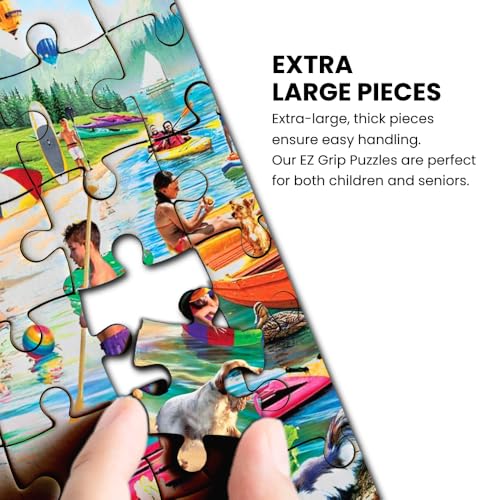 MasterPieces - 300 Piece Jigsaw Puzzle, Large EZ Grip Shapes, Camp Day at The Lake, Fun for Adults, Seniors, Family, Kids, Non-Glare Finish, 18"x24" - Image 5