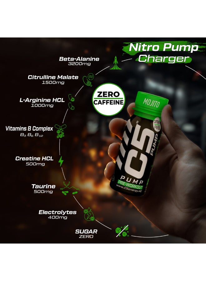 C5 C5 PUMP Shot Pre-Workout Energy Drink, Caffeine-Free, Sugar-Free, 80ml, With Beta-Alanine 3200mg, Citrulline 1500mg, B-Complex Vitamins (Pack of 12, Mojito Falvour)  - Image 3