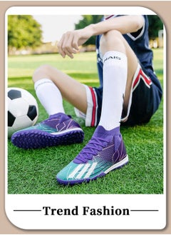 Moovant Fashion TF Football Shoes for Adult, Teenagers, Students, Wear Resistant Football Boots, Non Slip Lacing Running Sports Athletic Training Sneaker, Suitable for Football, Basketball, Volleyball Sports, Purple  - Image 2