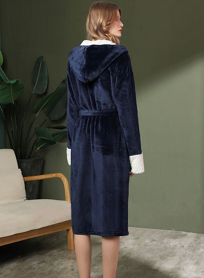 Hanayo Bath Robe Winter Nightgown Hooded Bathrobe for Women & Men Unisex Couple Bathrobe V Neck Long Sleeve Sleepwear Robe Spa Robe Unisex Couple Bathrobe Perfect for Everyday Use(Navy) - Image 4