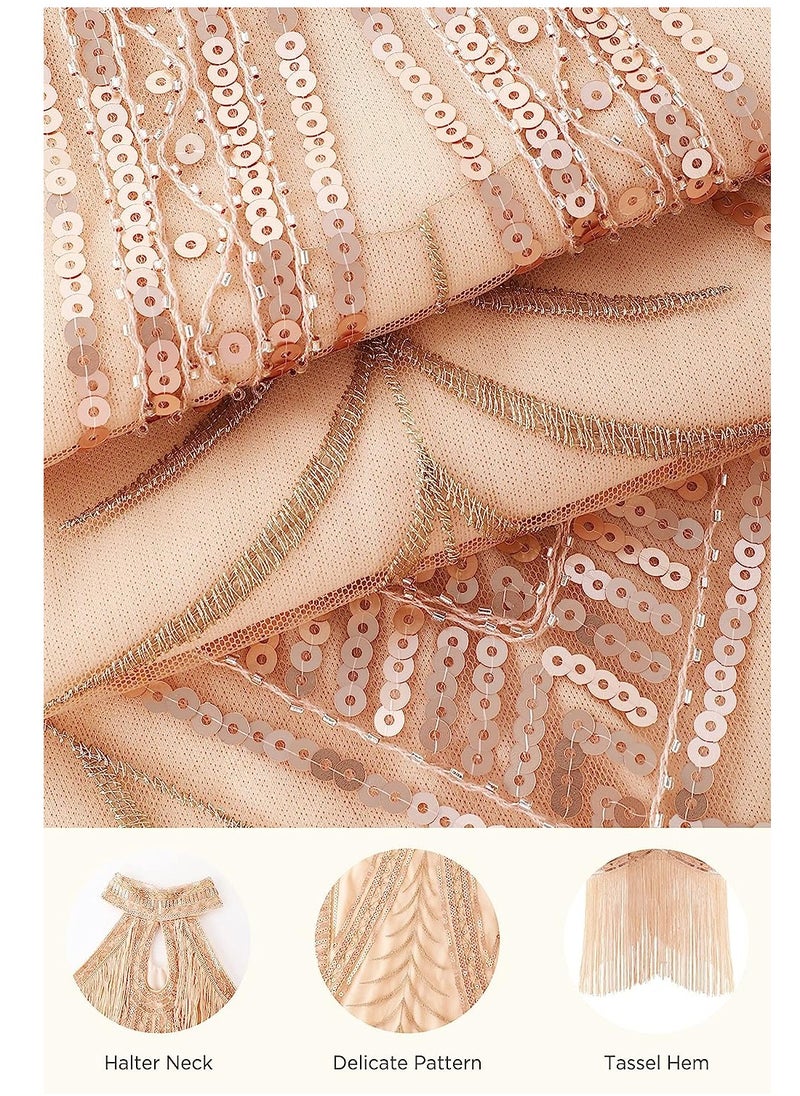 SYOSI - 1920s Flapper Dress Long Fringed Gatsby Roaring 20s Sequins Beaded Vintage Art Deco Dress, M - Image 1