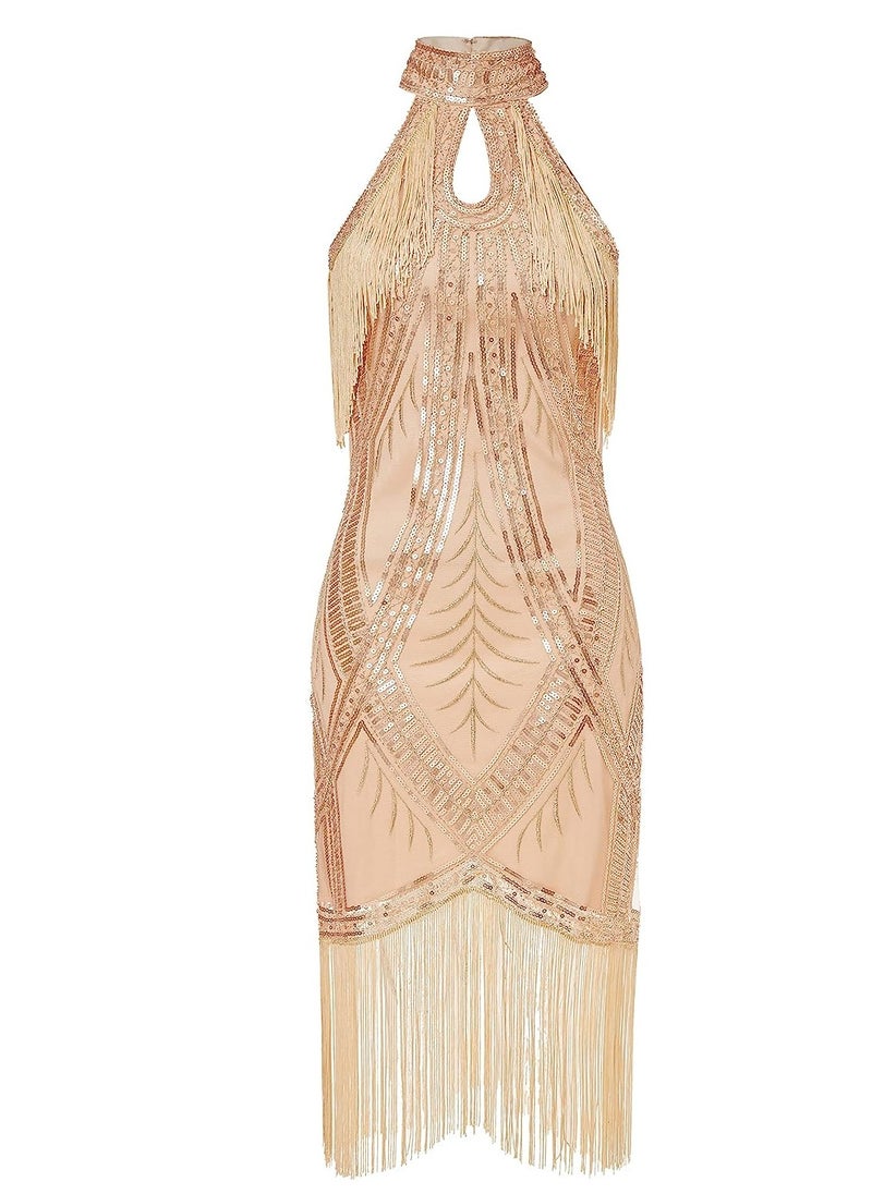 SYOSI - 1920s Flapper Dress Long Fringed Gatsby Roaring 20s Sequins Beaded Vintage Art Deco Dress, M - Image 1