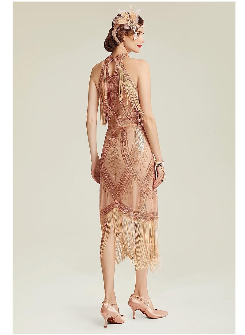 SYOSI - 1920s Flapper Dress Long Fringed Gatsby Roaring 20s Sequins Beaded Vintage Art Deco Dress, M - Image 1