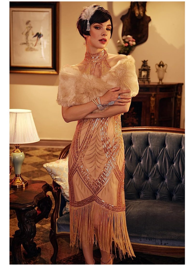 SYOSI - 1920s Flapper Dress Long Fringed Gatsby Roaring 20s Sequins Beaded Vintage Art Deco Dress, M - Image 1