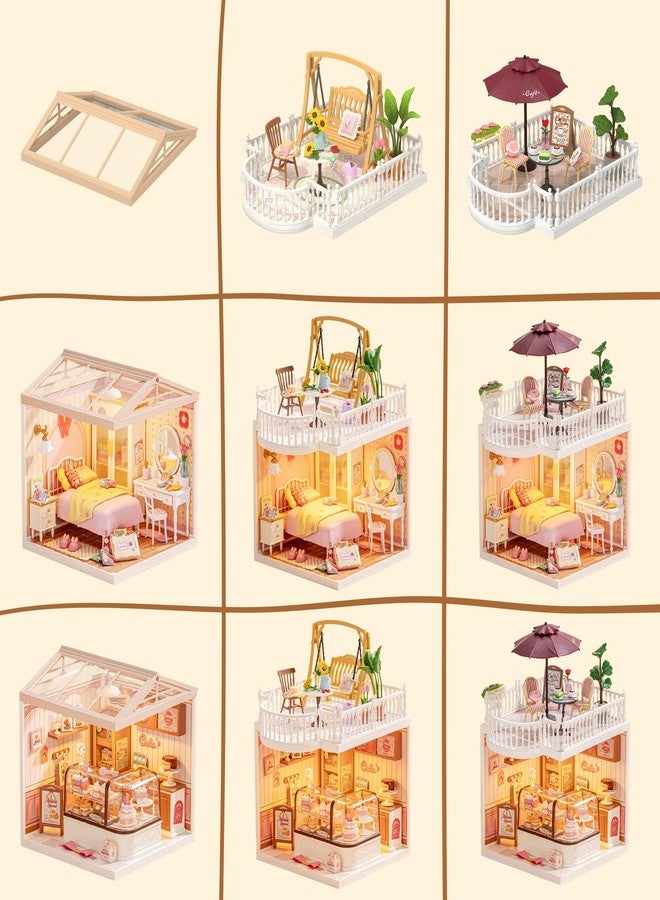 ROBOTIME مجموعات المبدع الفائقة، منزل مصغر بلاستيكي، حرف بلاستيكية قابلة للتوسيع، مجموعة منزل مصغر DIY مع LED للمراهقين والبالغين، مجموعة بناء للعب الإبداعي هدية هواية فريدة (متجر كعك لذيذ) - Image 4