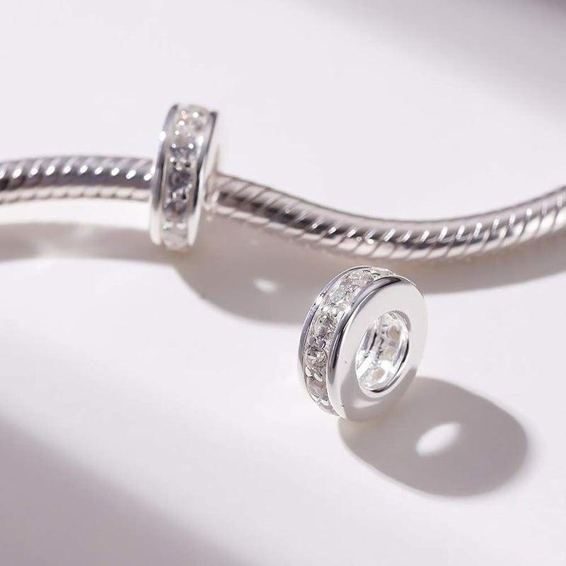 SOUKISS 925 Sterling Silver Spacer Charm Bead with Clear CZ for Pandora Charms Bracelets - Image 2