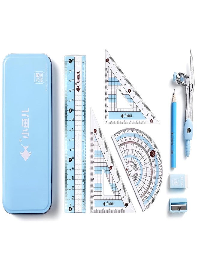 waremew 8 Pcs Compass/Math Set for Students with Shatterproof Storage Box, Geometry Set for School, Includes Ruler, Protractor, Compass, Pencil,Pencil Sharpener and Eraser,etc. Perfect Gift - Image 1