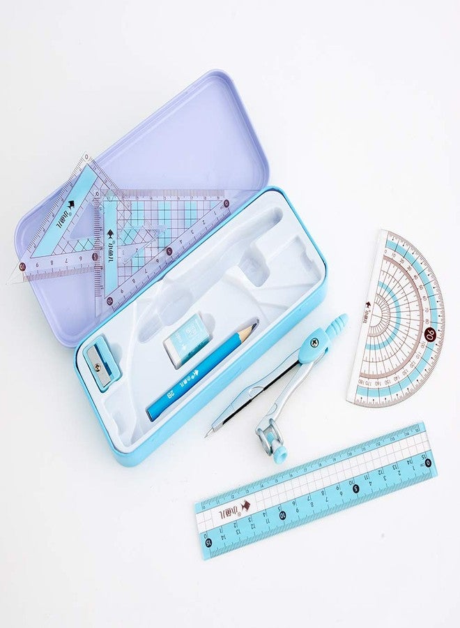 waremew 8 Pcs Compass/Math Set for Students with Shatterproof Storage Box, Geometry Set for School, Includes Ruler, Protractor, Compass, Pencil,Pencil Sharpener and Eraser,etc. Perfect Gift - Image 2