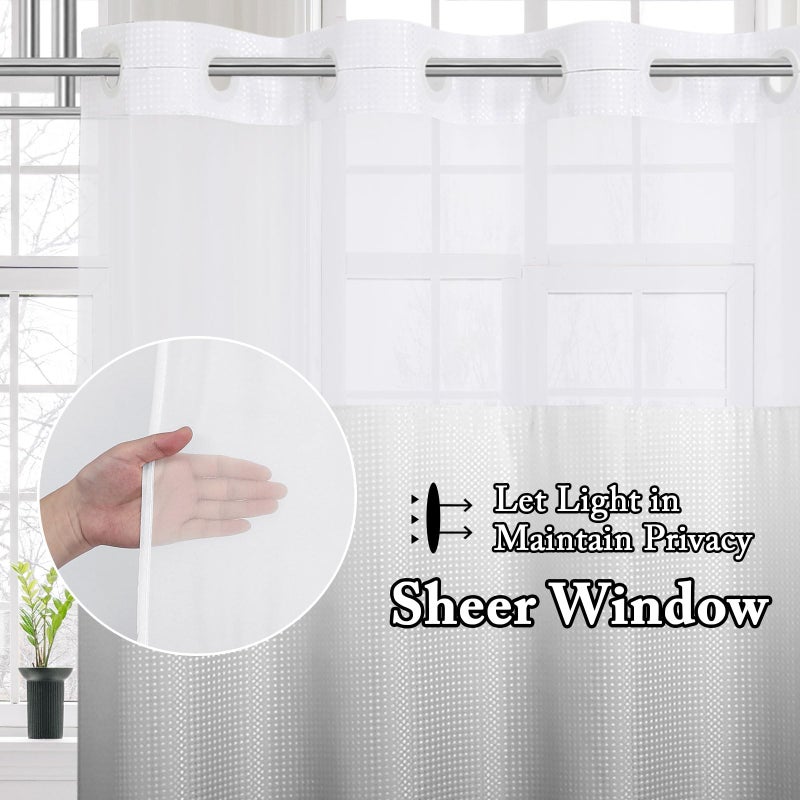 Gibelle No Hook Waffle Weave Shower Curtain with Snap-in Fabric Liner Set for Bathroom  Hotel Style with Mesh Top Window  Waterproof & Washable  Ombre Grey  72x74 - Image 2