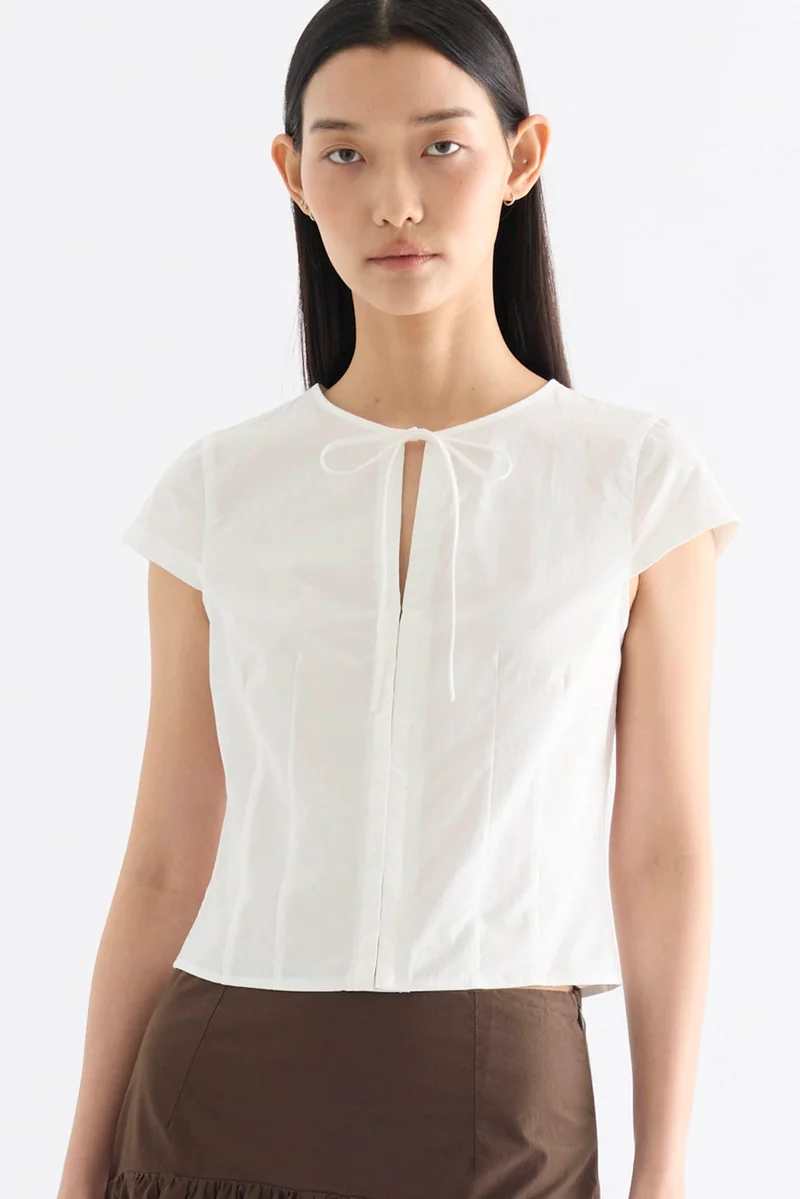 The Editor's Market Emily Ribbon Cap Sleeve Top - White