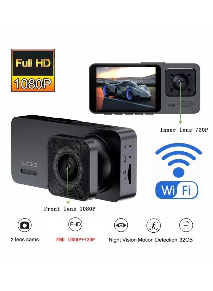 بريتوكتر مجموعة مسجل سرعة السيارة، كاميرا سيارة 1080P عالية الدقة بزاوية واسعة للرؤية الليلية ومسجل سرعة السيارة متعدد العدسات. (3 كاميرات في الأمام والخلف وداخل السيارة) - Image 1