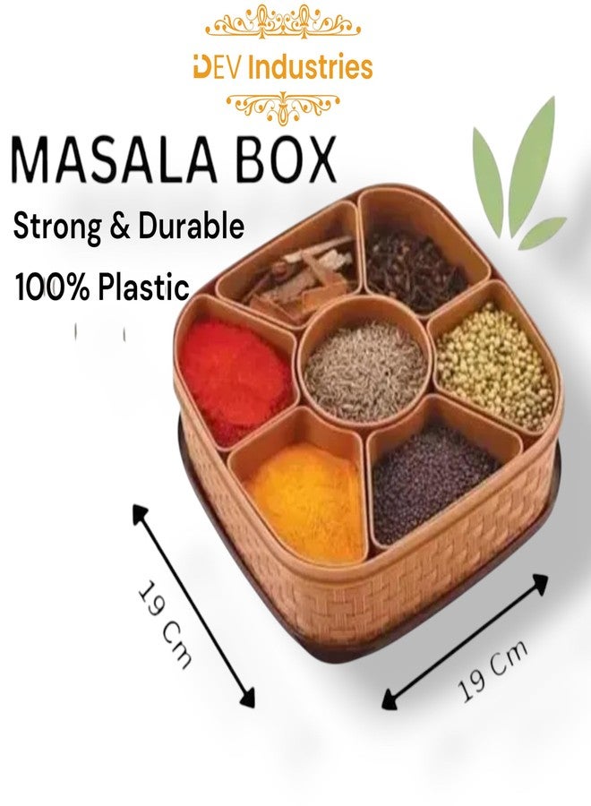 DEV INDUSTRIES Plastic Square 7 Sections Dry Fruit Saver Multipurpose Masala Rangoli Dabba Box Set, Spice Box Set - Brown - Image 2