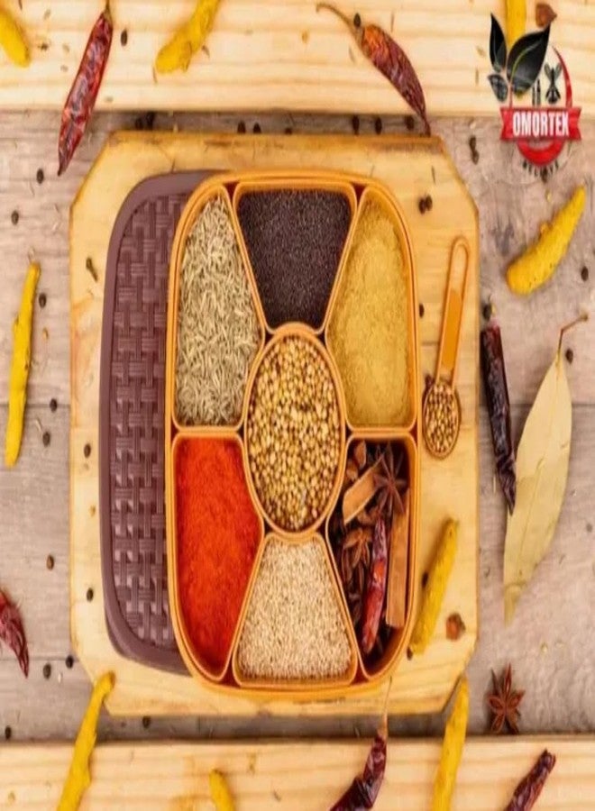 DEV INDUSTRIES Plastic Square 7 Sections Dry Fruit Saver Multipurpose Masala Rangoli Dabba Box Set, Spice Box Set - Brown - Image 4