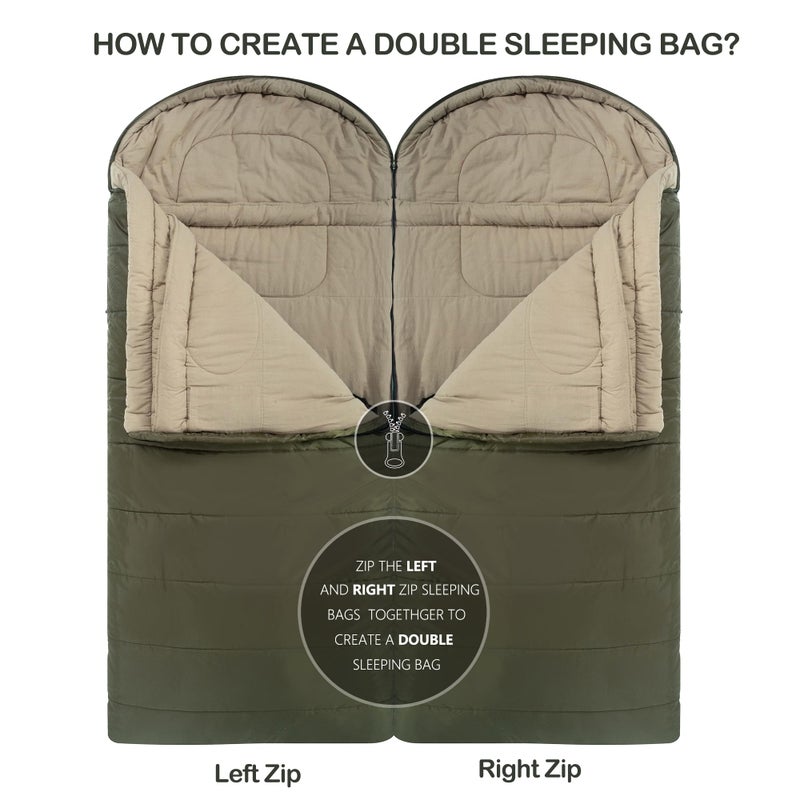 HiZYNICE 0 Degree Sleeping Bags for Adults Winter Camping Cold Weather XXL Wide Long.Green Right Zip.Compression Sack Included - Image 5