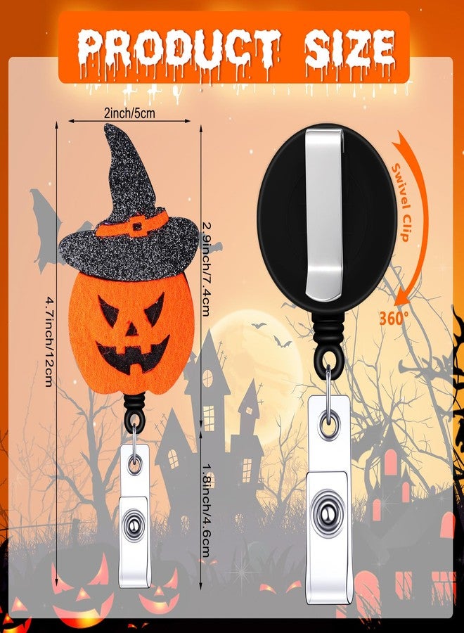 Tinlade 24 Pcs Halloween Badge Reels Retractable Felt Badge Holder with ID Name Clip Cute Ghost Fall Pumpkin Bat Skull Holiday Nurse Glitter Badges Reels for Nurse Doctor Teacher Students Gifts - Image 3