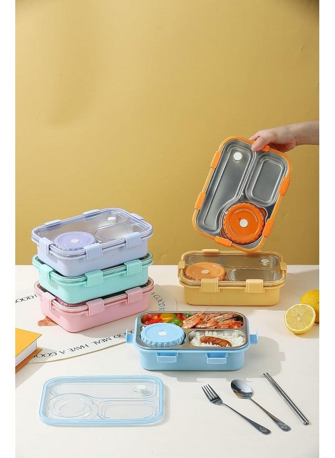 TEC TAVAKKAL Lunch Box 3 Compartment Leak-Proof BPA Free Stainless Steel, Lunch Box for Kids, Lunch Box for School & Office with a Fork, a Spoon and a Pair of Chopsticks (Pink), 750 ml - Image 2