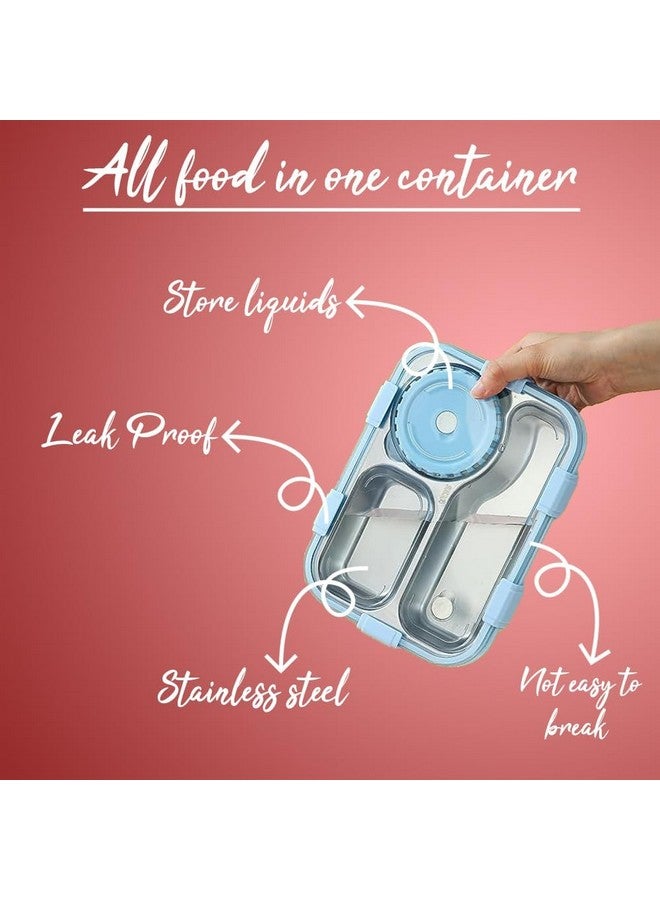 TEC TAVAKKAL Lunch Box 3 Compartment Leak-Proof BPA Free Stainless Steel, Lunch Box for Kids, Lunch Box for School & Office with a Fork, a Spoon and a Pair of Chopsticks (Pink), 750 ml - Image 4