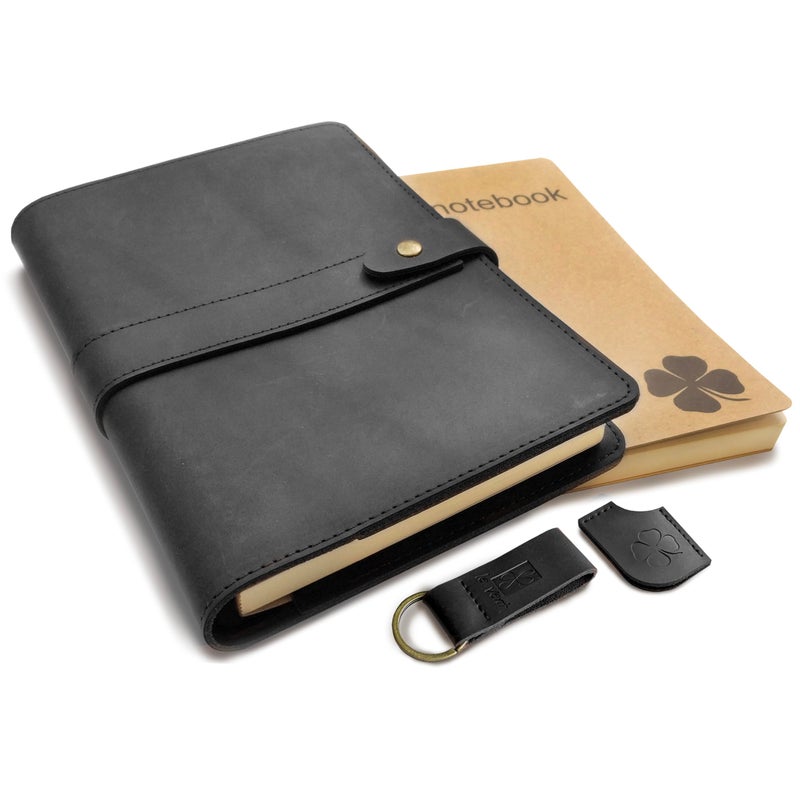 le vent 5X8 Leather Notebook Refillable | 200+200 Lined and Blank Pages | Hardcover Journal for Men & Women, Matte Black - Image 1