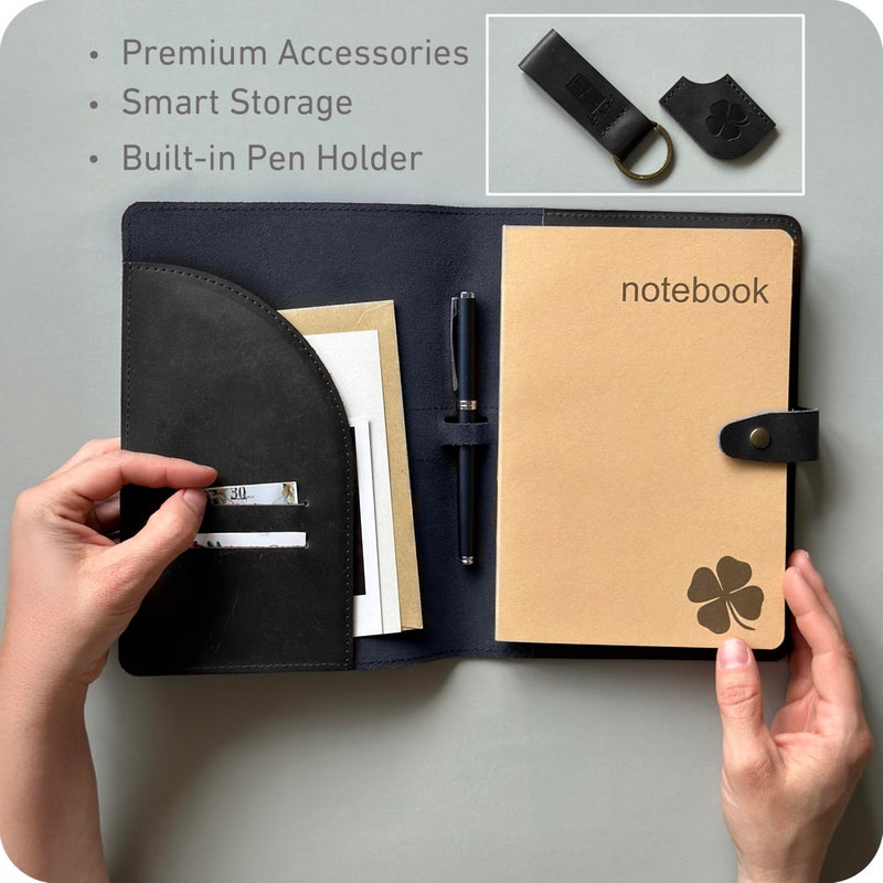 le vent 5X8 Leather Notebook Refillable | 200+200 Lined and Blank Pages | Hardcover Journal for Men & Women, Matte Black - Image 3