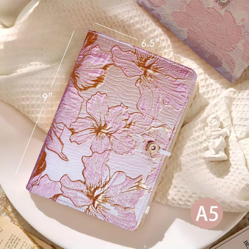 ipoul A5 Binder, 6 Ring Binder, Refillable Notebook, Embroidery Journal, Budget Binder, 6"x8", Lined Notebook, Ruled Paper, Travelers Journal, Gift for Women, Planner Binder, Lily Flower, Pink - Image 2
