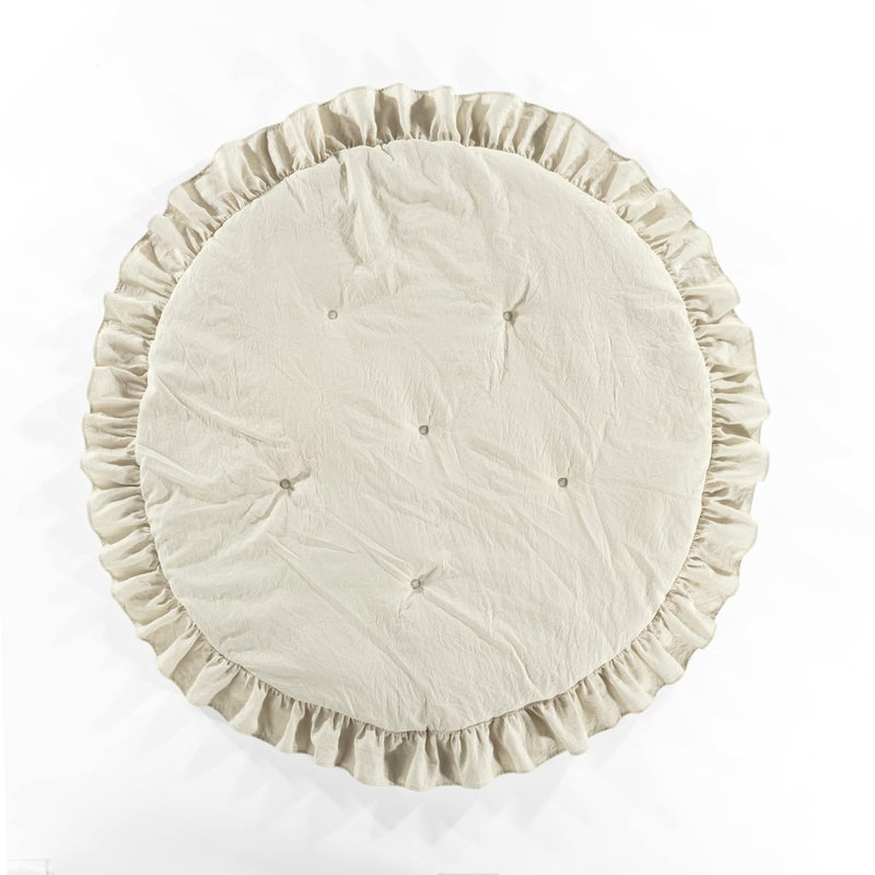 Lush Decor Baby Round Ruffle Play Mat 36" Diameter Neutral - Tummy Time Mat - Beige Playmat - Baby Play Mats for Floor - Nursery Decor - Image 1