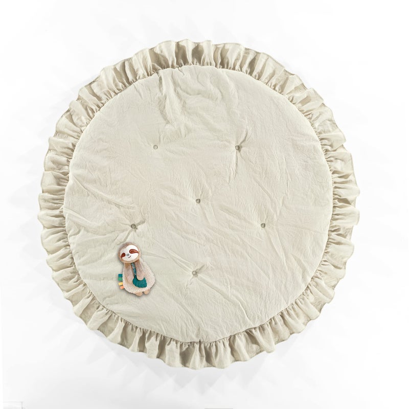 Lush Decor Baby Round Ruffle Play Mat 36" Diameter Neutral - Tummy Time Mat - Beige Playmat - Baby Play Mats for Floor - Nursery Decor - Image 5