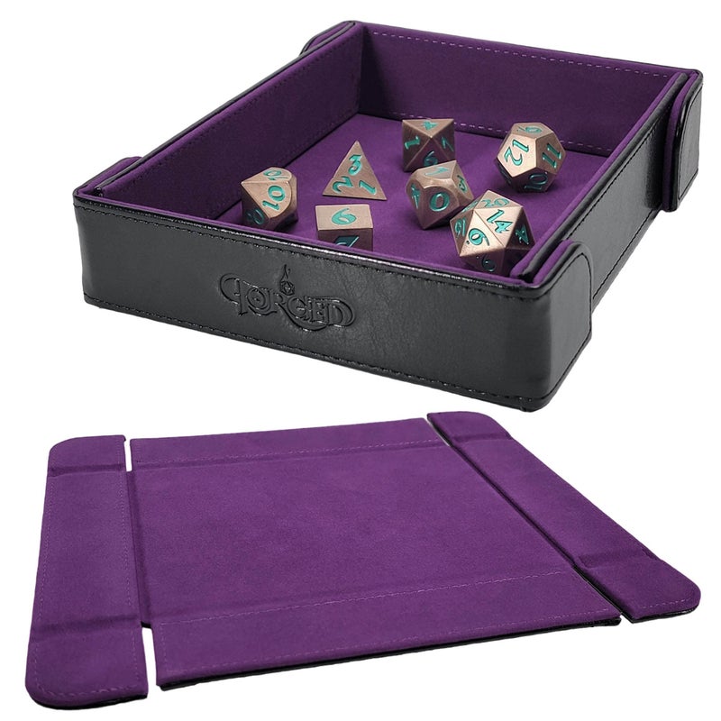 Forged Dice Co. Forged Dice Co 6 Inch Magnetic Folding Dice Tray  Portable Folding Dice Rolling Tray for use as DND Dice Tray DD Dice Tray or Dice Game  Quiets Rolling Metal Dice and Folds Flat  Purple