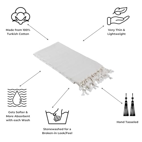 InfuseZen Stonewashed Turkish Bath & Beach Towel –100% Organic Turkish Cotton - Soft, Lightweight, Absorbent - Quick Dry, Sand Free - Pool, Shower, Travel - Peshtemal, Hammam Spa Towel - Off White - Image 2