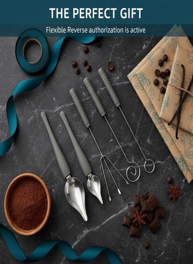 EWUHRY 5 Pcs Chocolate Dipping Tools Set, Stainless Steel Candy Dipping Forks & Drizzle Spoon, Decorating Spoon Set for Dessert Decorating and Sauce Drawing - Image 3