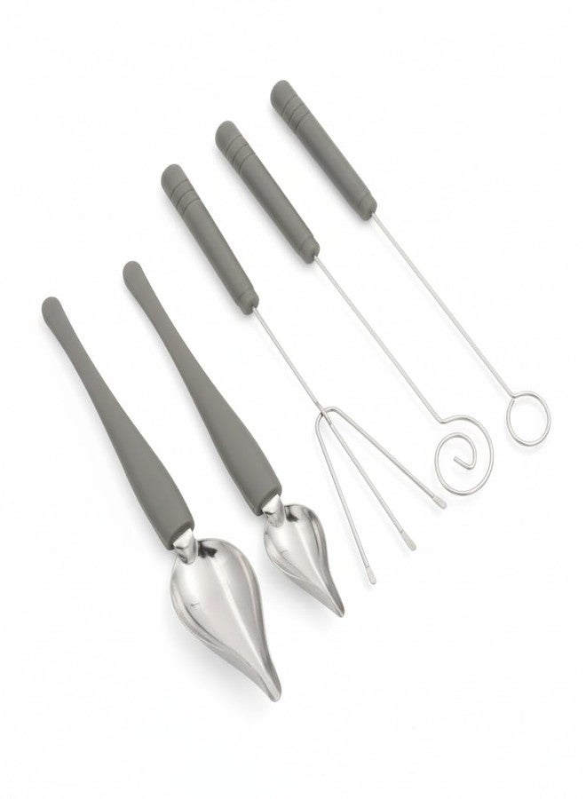 EWUHRY 5 Pcs Chocolate Dipping Tools Set, Stainless Steel Candy Dipping Forks & Drizzle Spoon, Decorating Spoon Set for Dessert Decorating and Sauce Drawing - Image 1