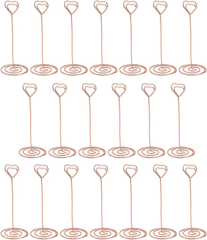 SUNGOOYUE 20pcs Iron Photo Holders Table Number Stands Modern Decorative Heart Shaped Party Decoration (Pink Gold) - Image 3