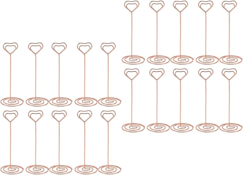 SUNGOOYUE 20pcs Iron Photo Holders Table Number Stands Modern Decorative Heart Shaped Party Decoration (Pink Gold) - Image 1