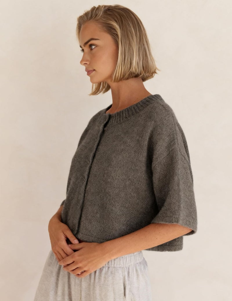 Springrain Cardigan Sweaters for Women Lightweight Knit Cropped Cardigan Button Up Solid Knitwear(Coffee-L) - Image 2