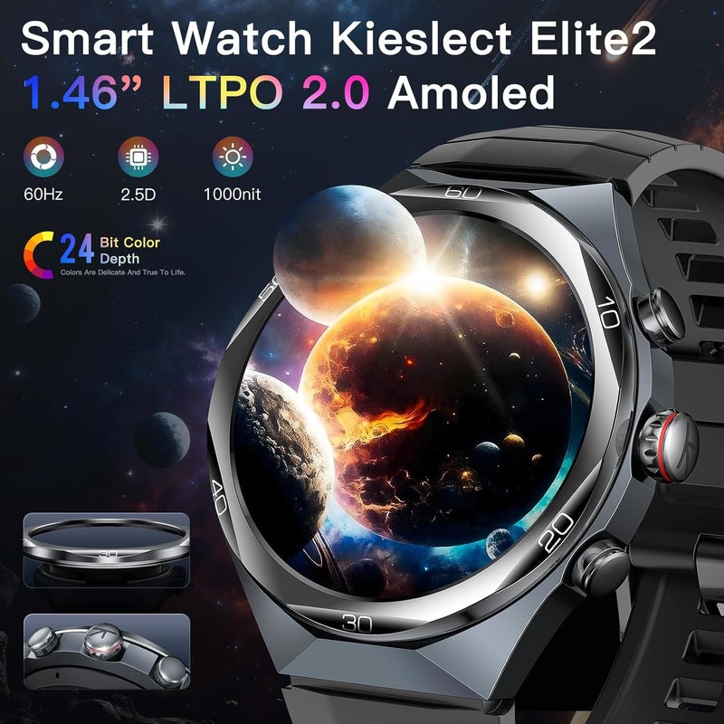 KIESLECT AI Smart Watch 1.46" AOD Display GPS Bluetooth Calls Zero-Delay Smart Watches for Men Video Watch Face 14-Day Battery 5ATM Waterproof, 180+ Sports Modes Elite 2 - Image 2