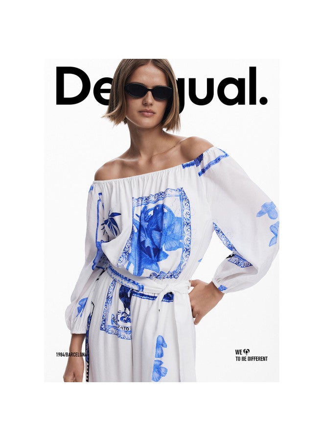 DESIGUAL ss25 New Collection Hand-painted Print Off-shoulder Belted Waist Jumpsuit - Image 2