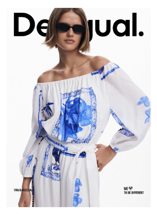 DESIGUAL ss25 New Collection Hand-painted Print Off-shoulder Belted Waist Jumpsuit - Image 1
