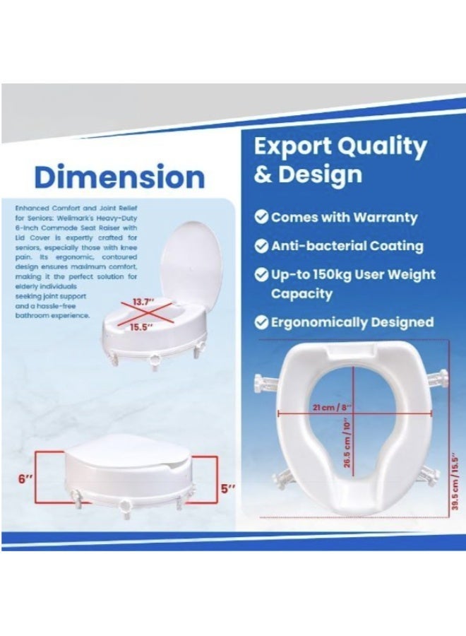 Lightweight and portable plastic raised toilet seat, 6 inches high, with cover - Image 3