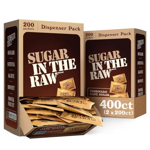 IN THE RAW Sugar In The Raw Granulated Turbinado Cane Sugar On The Go Packets No Erythritol Pure Natural Sweetener Hot  Cold Drinks Coffee Baking Vegan GlutenFree NonGMO 200 Count Packets 2Pack - Image 1