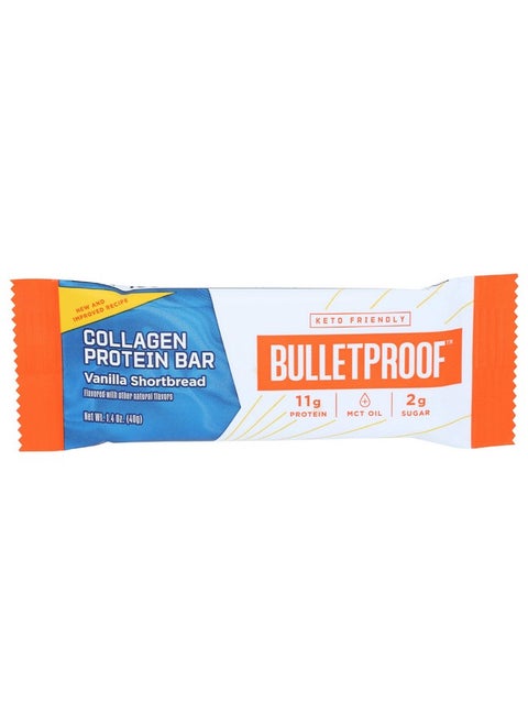 Collagen Protein Bars, Vanilla Shortbread, 11G Protein, Single Bar, Bulletproof Grass Fed Healthy Snacks, Made With Mct Oil, 2G Sugar, No Added Sugar, 1.4 Oz