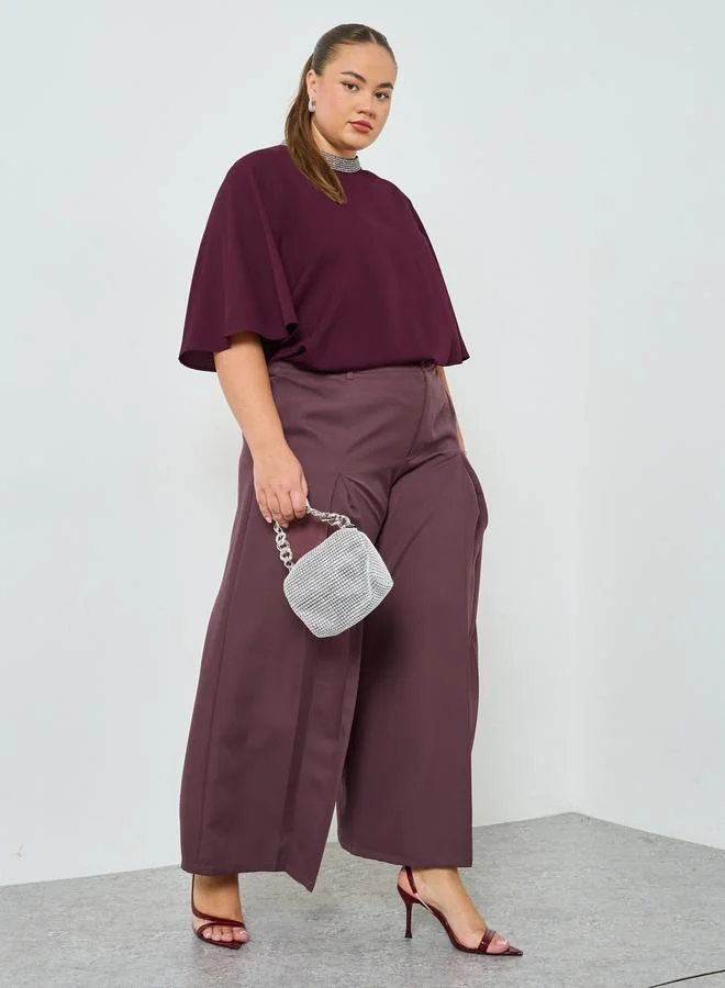 Styli Plus Size Short Flutter Sleeve Blouse