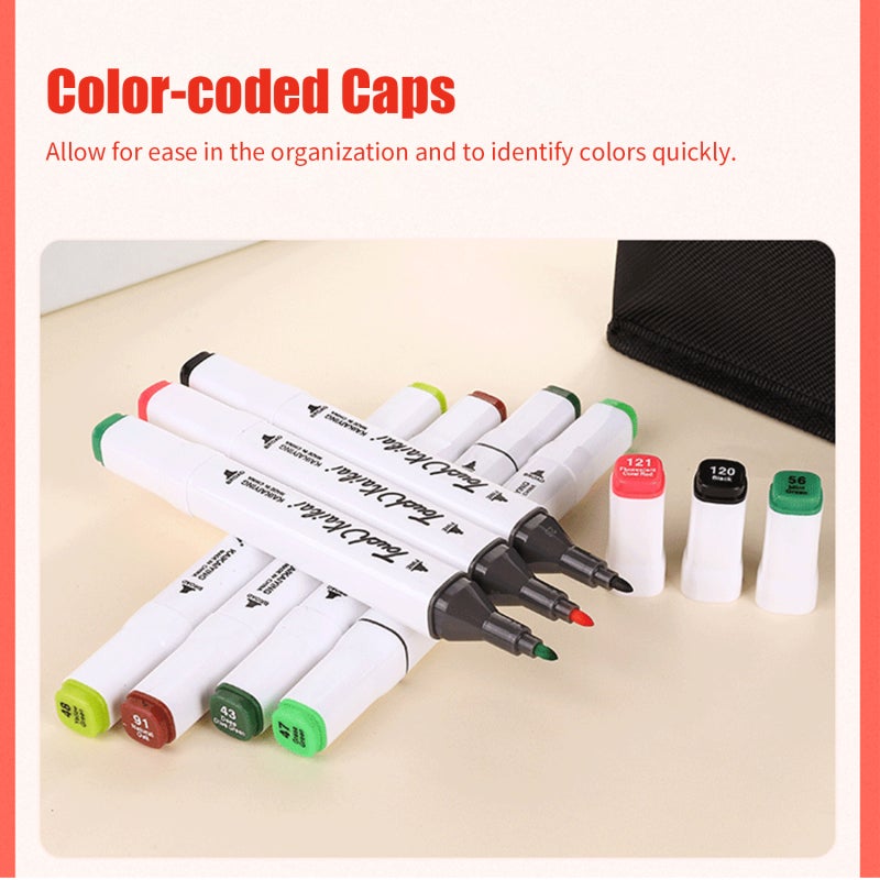 Art Markers: 48 Vibrant Color-Coded Double-Ended Quick-Dry Waterproof Smear-Proof Markers - High-Pigmented Versatile Markers With Storage Bag for Architectural Design Comic Creation Travel & Artists - Image 3