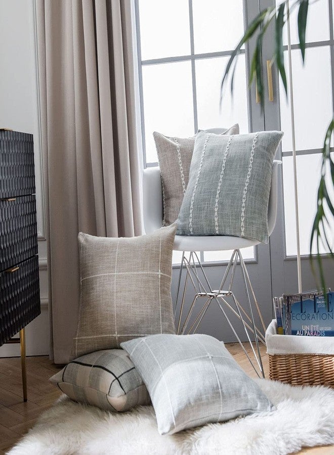 vctops Rustic Lattice Cotton Linen Decorative Throw Pillow Cover Embroidery Square Cushion Cover Pillowcase for Sofa Bedroom Couch (Plaid Coffee, 20"x20") - Image 4